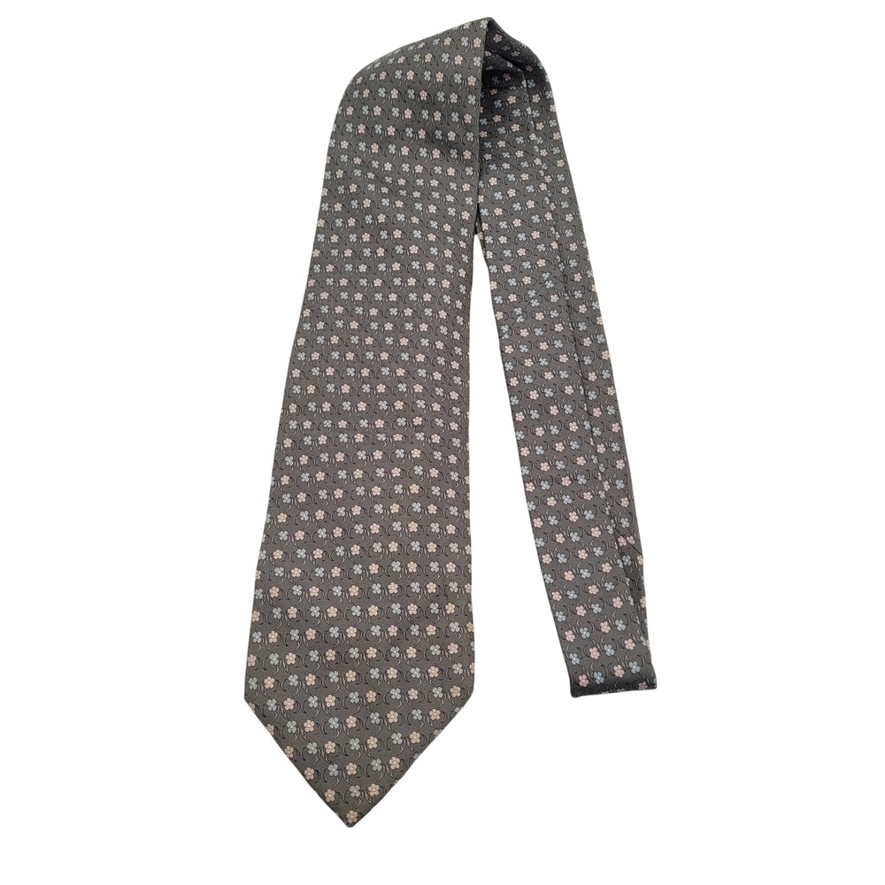 Salvatore Ferragamo Mens Silk Tie Grey Pink Blue Floral Made in Italy
